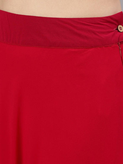 Women's  Maroon Sequence Work With Solid Flared Skirt