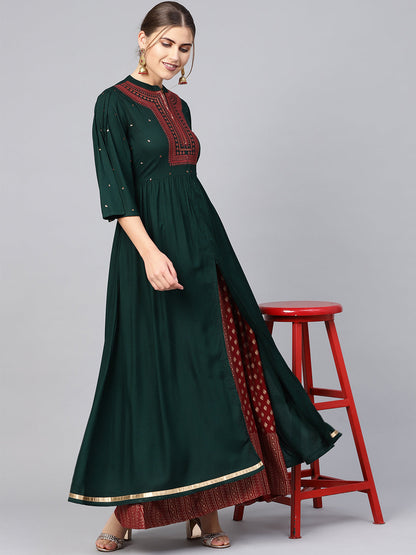 Women's Rayon Printed Front Slit Kurta With Printed Flared Palazzo