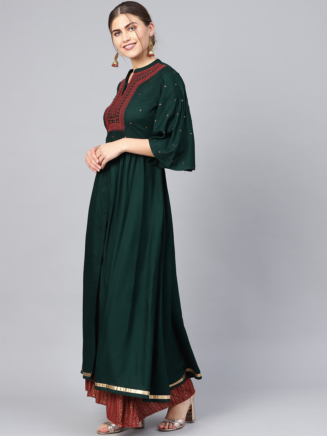 Women's Rayon Printed Front Slit Kurta With Printed Flared Palazzo