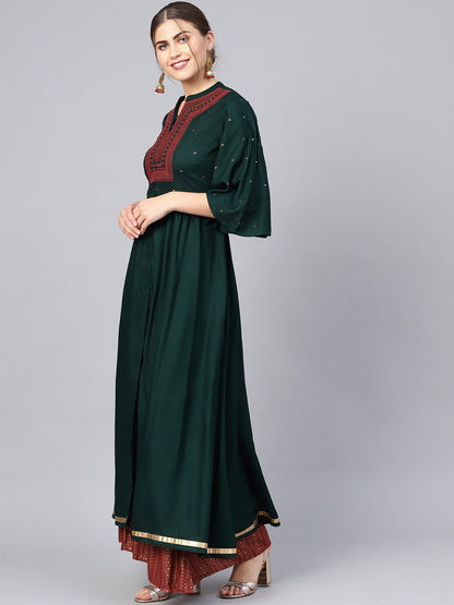 Women's Rayon Printed Front Slit Kurta With Printed Flared Palazzo
