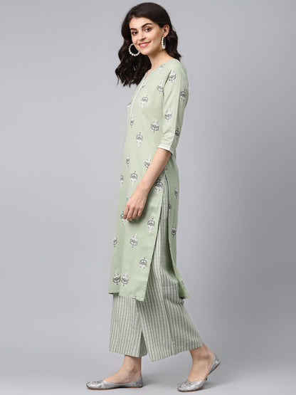 Women's Light Green Printed Kurta Set