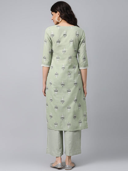 Women's Light Green Printed Kurta Set