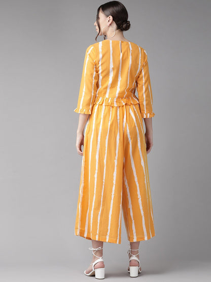Women's  Mustard & White Striped Two-Piece Top & Palazzo Set