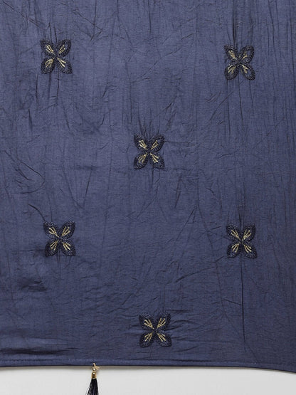 Women's Beige & Navy Blue Printed Kurta Set