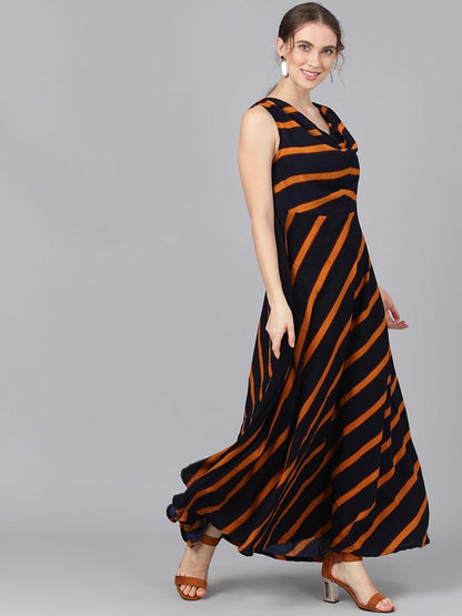 Women's  Navy Blue Striped Maxi Dress