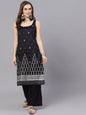 Women's Black Sliver Foil Printed Straight Kurta With Palazzo Set