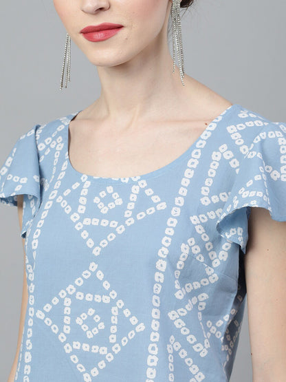Women's Blue & White Printed Top With Dhoti Pant