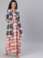 Women's  Red Checked Maxi Dress With Shirt