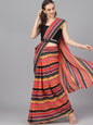 Women's Multicoloured Striped Poly Georgette Saree