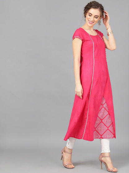 Women's  Magenta Printed A-Line Kurta