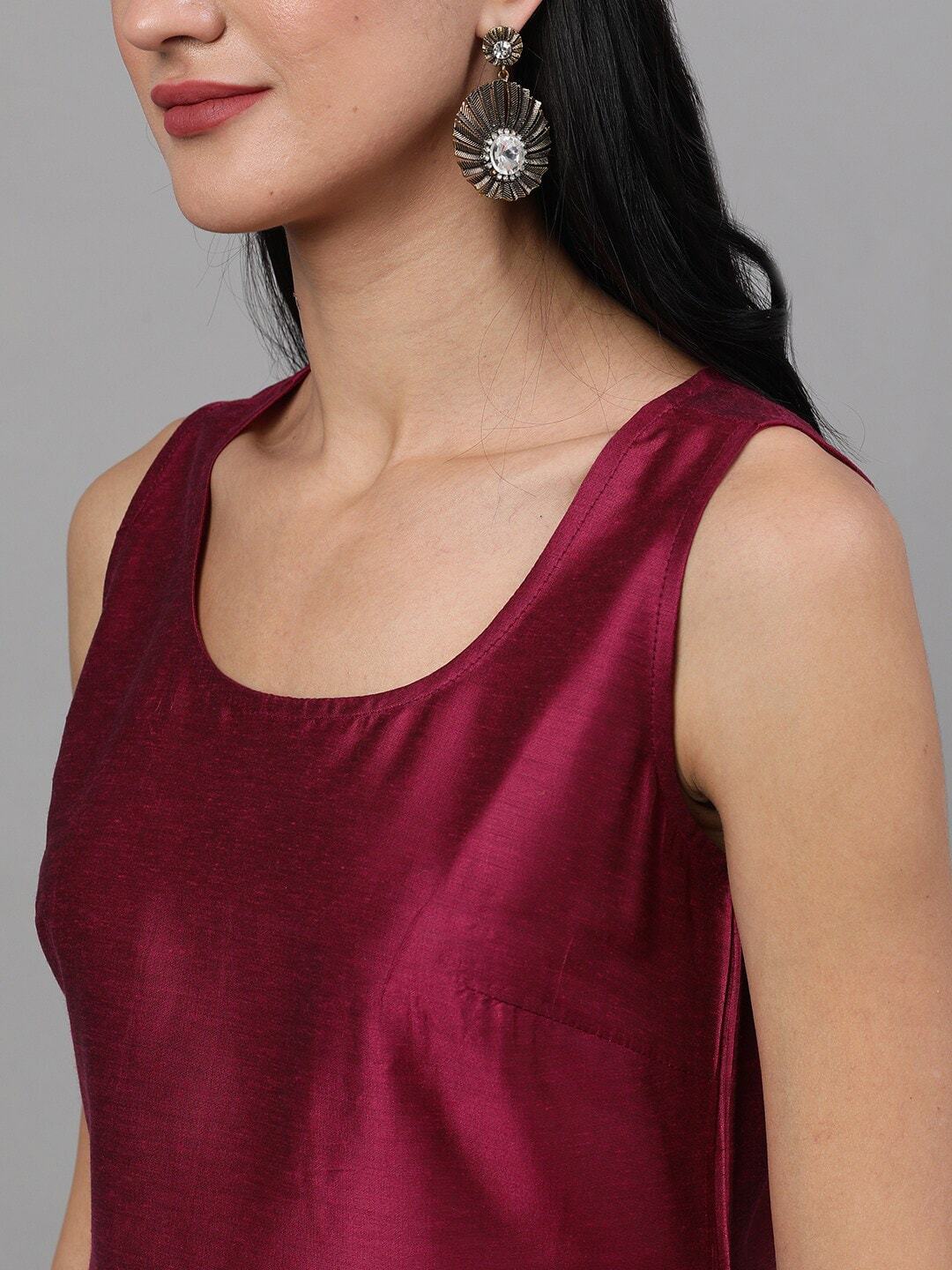 Women's  Magenta Solid Kurta with Trousers & Dupatta