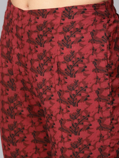 Women's  Maroon & Black Printed Kurta with Trousers