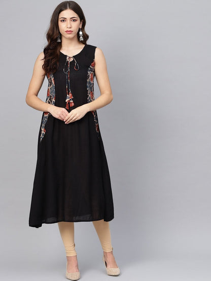 Women's Black Solid A-Line Kurta