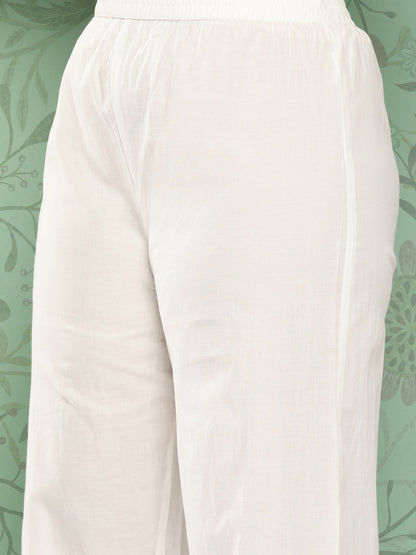 Women's Black & Off-White Yoke Design Cotton Kurta With Palazzos & With Dupatta