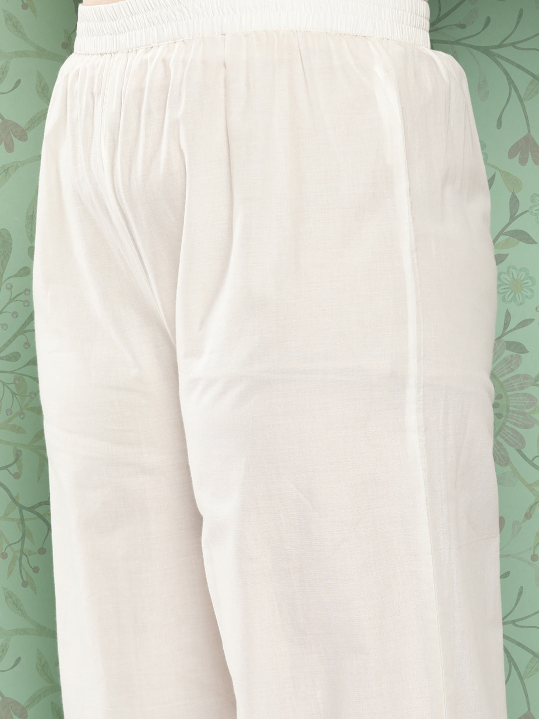 Women's Blue & Off-White Yoke Design Cotton Kurta With Palazzos & With Dupatta
