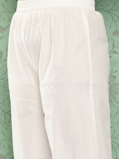 Women's Blue & Off-White Yoke Design Cotton Kurta With Palazzos & With Dupatta
