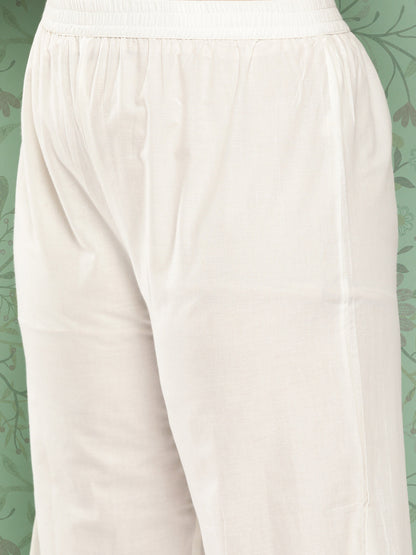 Women's Maroon & Off-White Yoke Design Cotton Kurta With Palazzos & With Dupatta