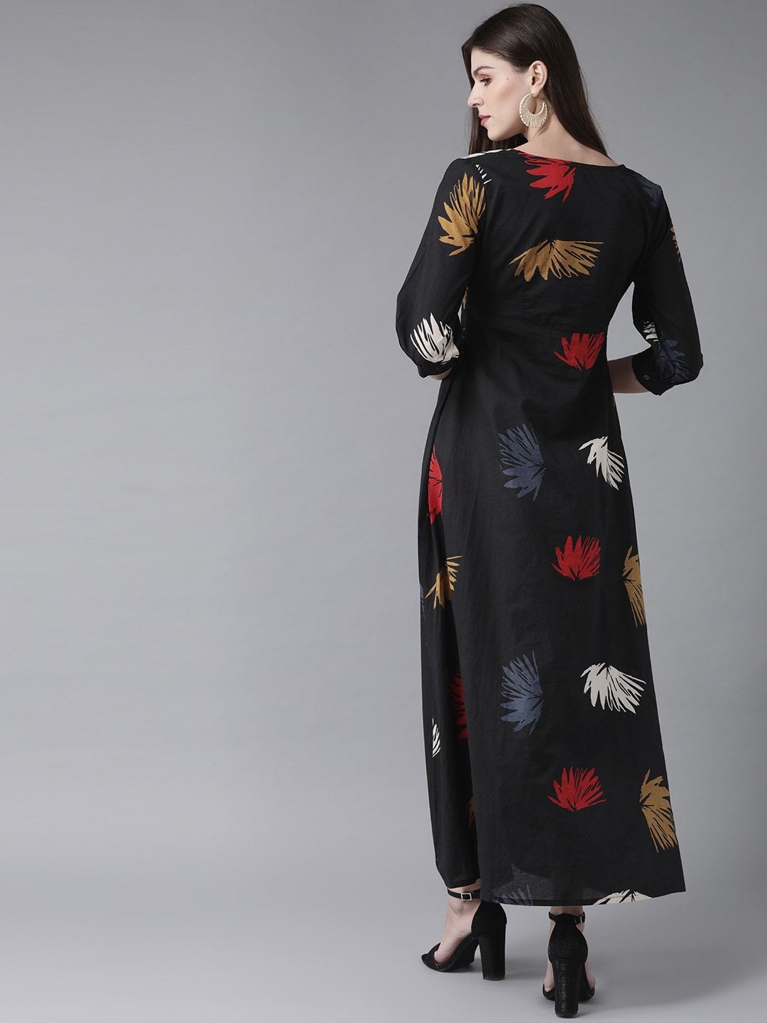 Women's  Black & Red Printed Maxi Dress