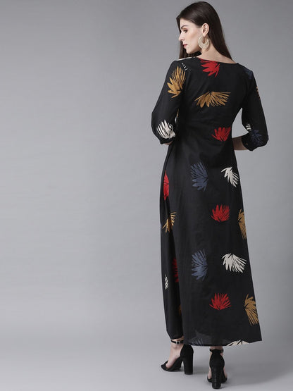 Women's  Black & Red Printed Maxi Dress