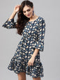 Women's  Blue Printed Drop-Waist Dress