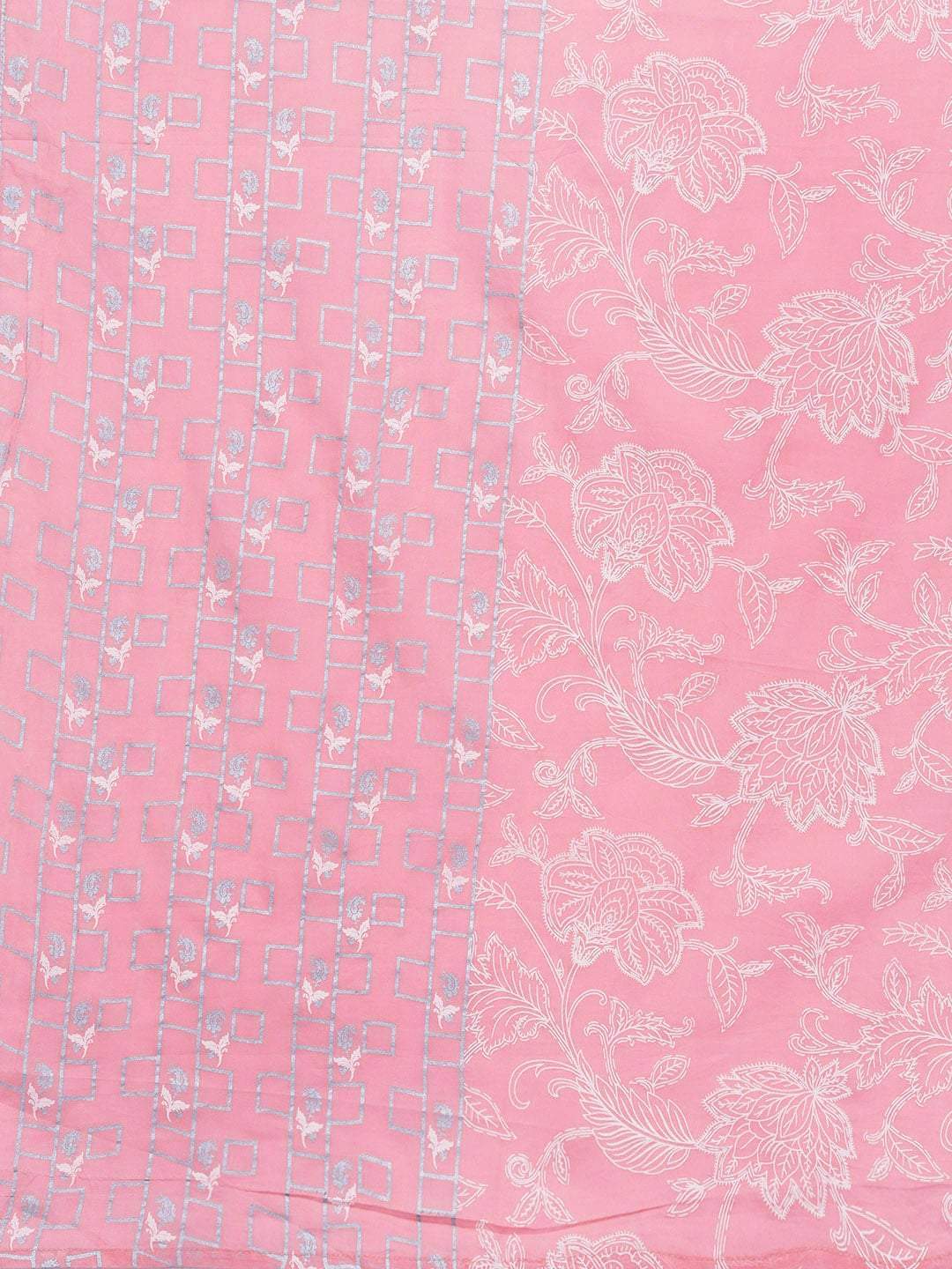Women's  Pink & White Khari Print Kurta with Trousers & Dupatta