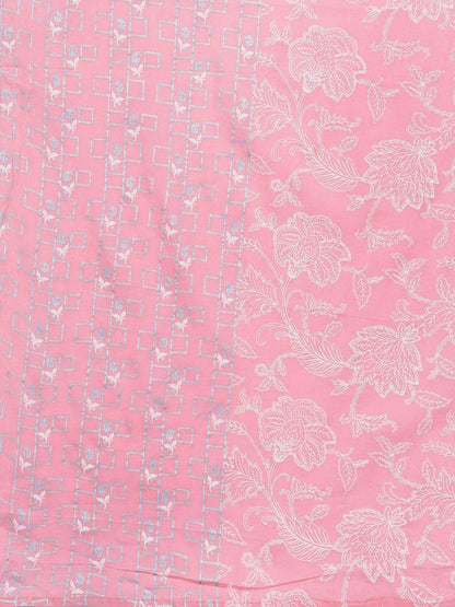 Women's  Pink & White Khari Print Kurta with Trousers & Dupatta