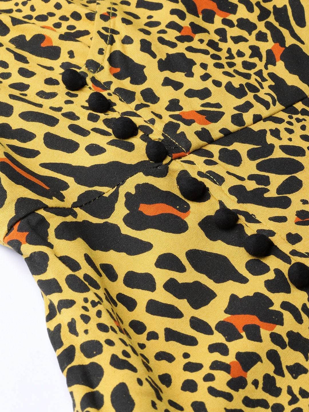Women's  Yellow Leopard Printed Fit and Flare Dress