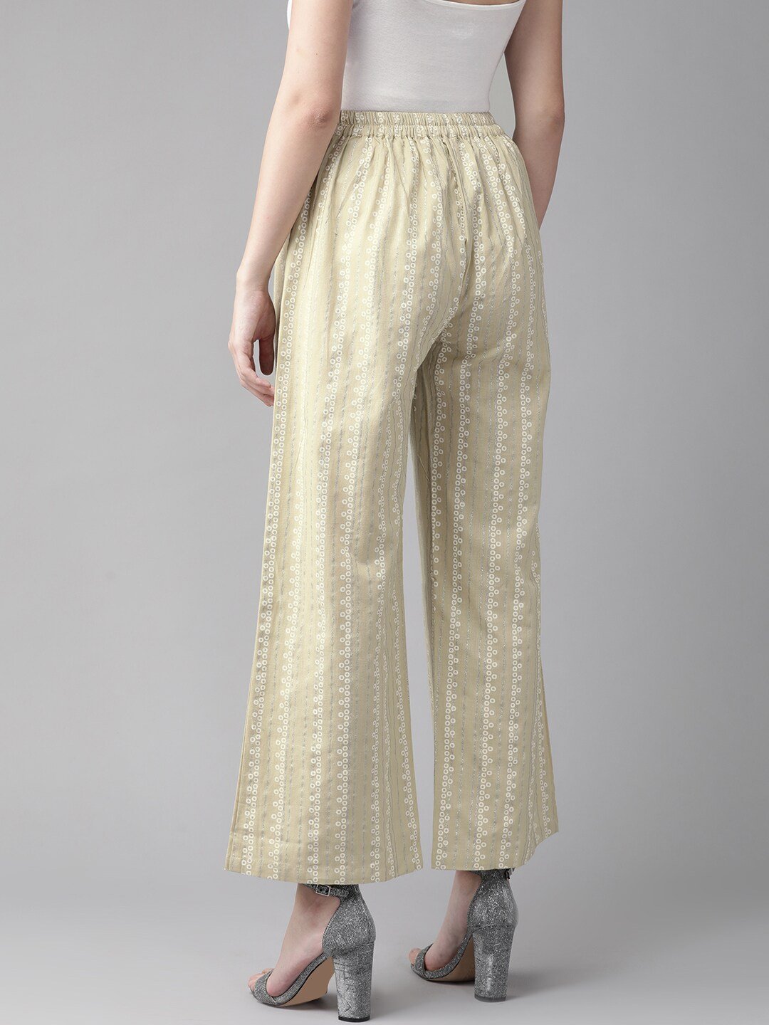 Women's  Beige & White Striped Straight Palazzos