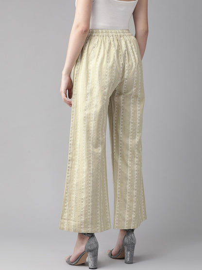 Women's  Beige & White Striped Straight Palazzos