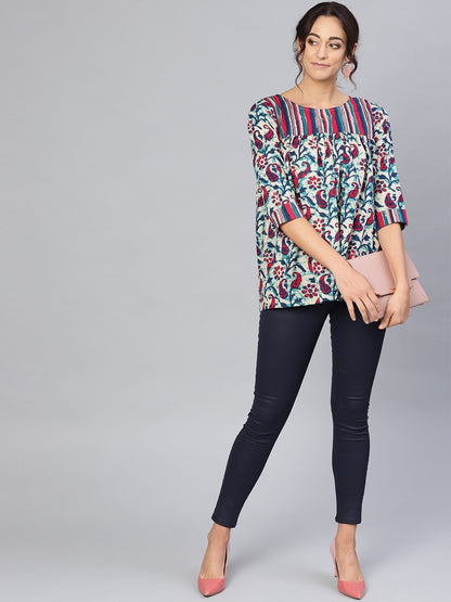 Women's  Beige & Navy Paisley Print Tunic