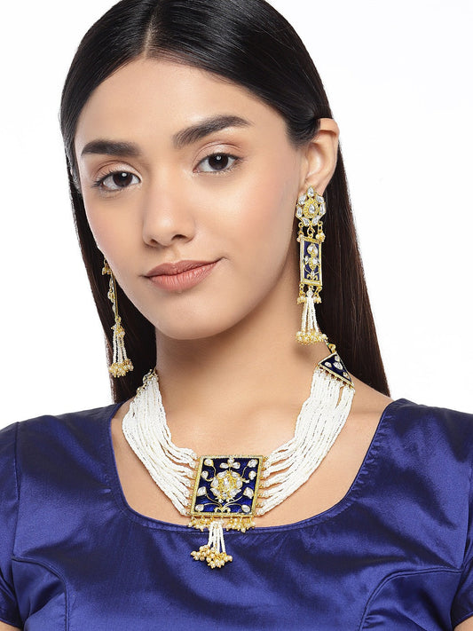 Women's gold plated traditiona padmavati pearl kundan necklace with earrings ml118bl