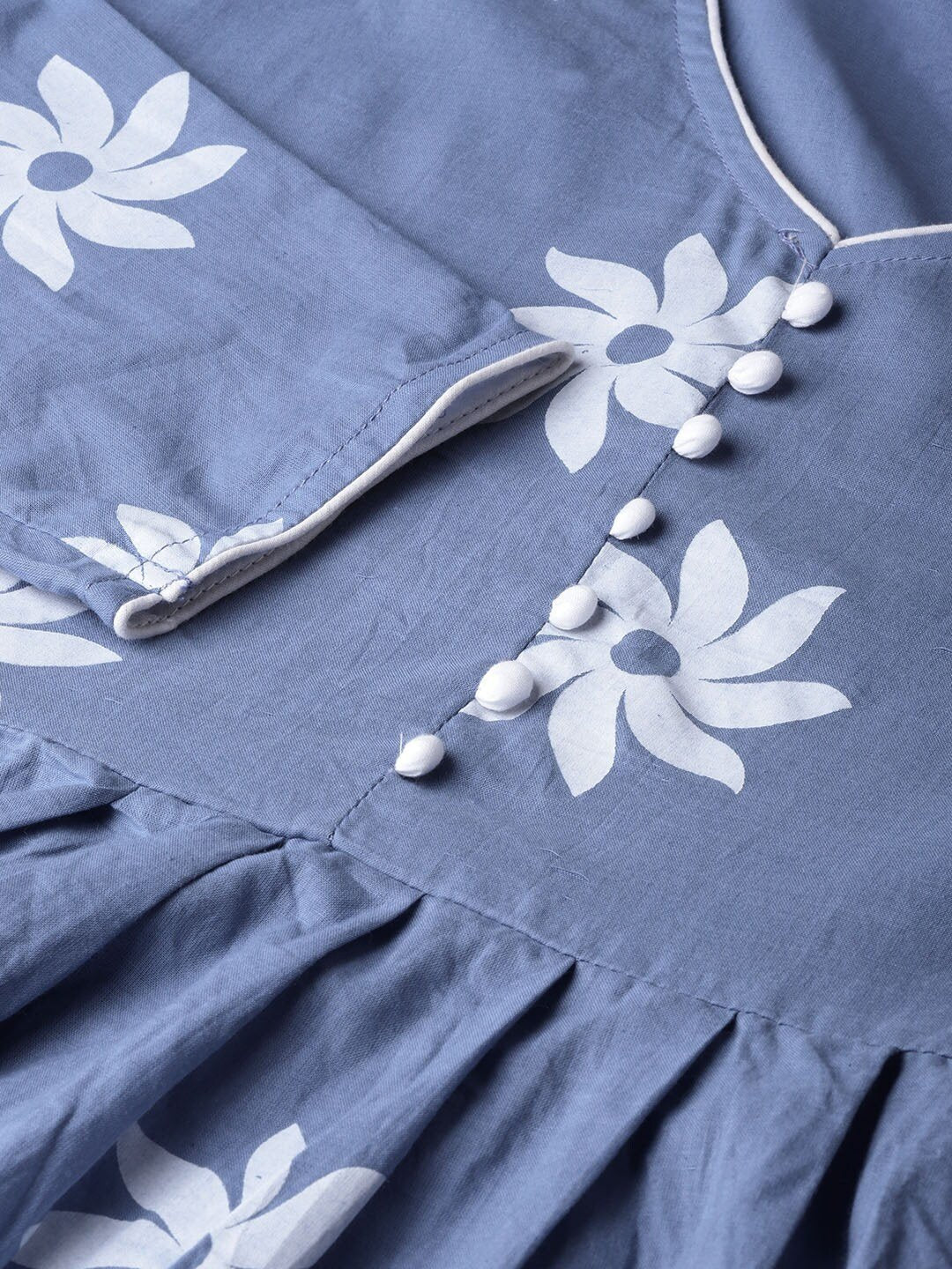 Women's  Blue & White Floral Khari Print Maxi Dress