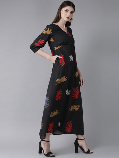 Women's  Black & Red Printed Maxi Dress