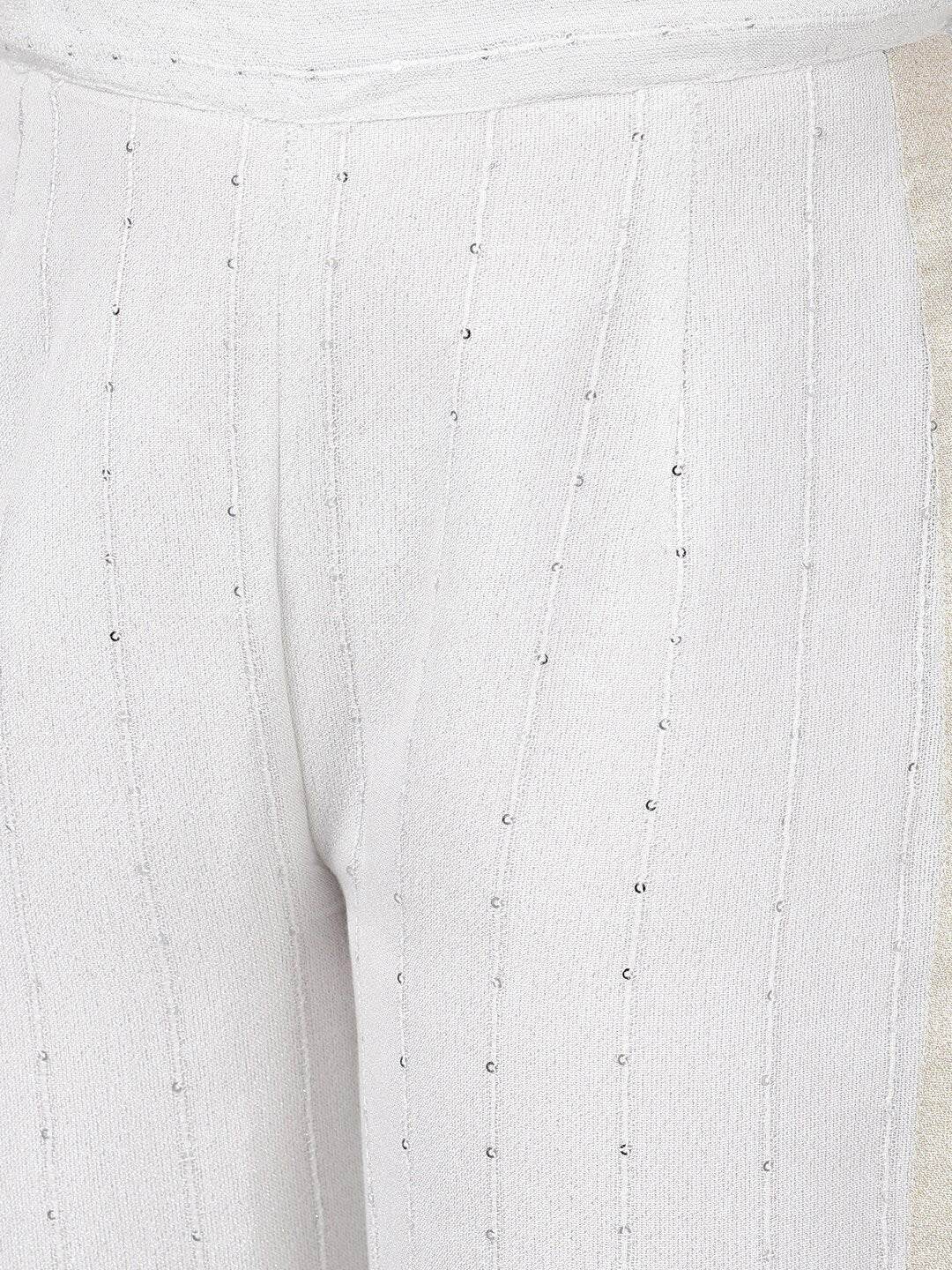 Women's  White Embellished Wide Leg Palazzos