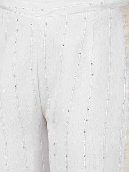 Women's  White Embellished Wide Leg Palazzos