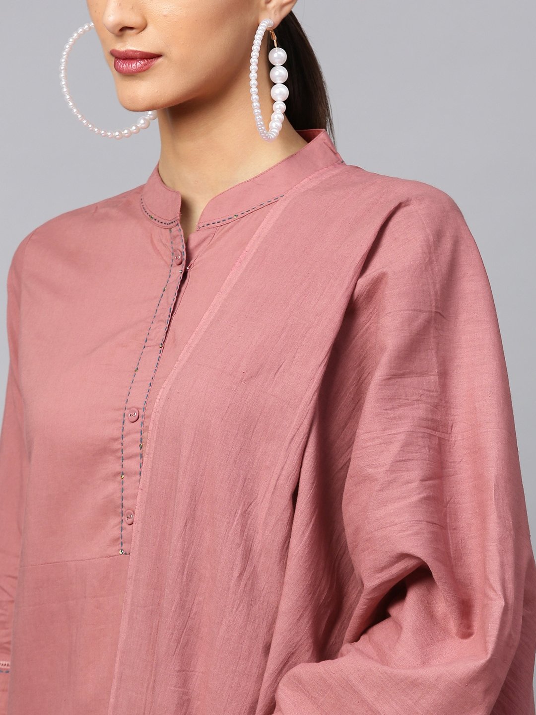 Women's  Mauve & White Dyed Kurta with Trousers & Dupatta