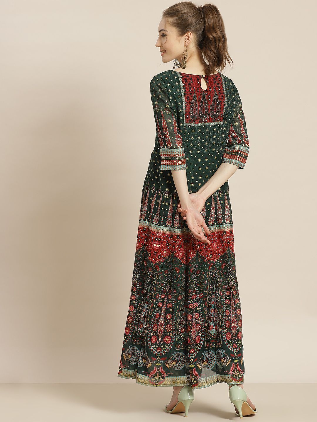 Women's Jadegreen Georgette Printed Anarkali Dress