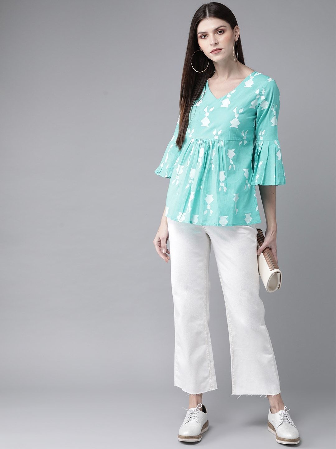 Women's Blue & White Printed Tunic