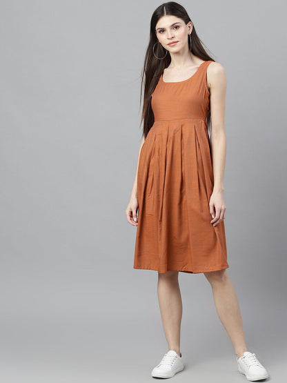 Women's  Orange Solid A-Line Dress