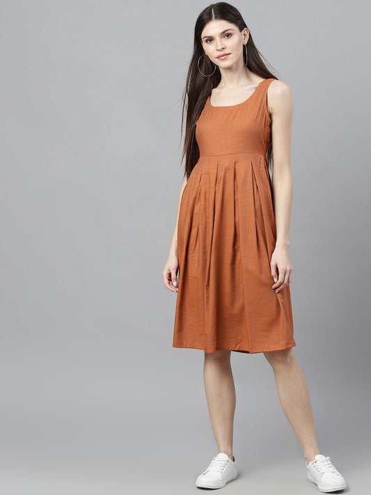 Women's  Orange Solid A-Line Dress