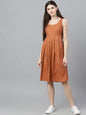 Women's  Orange Solid A-Line Dress