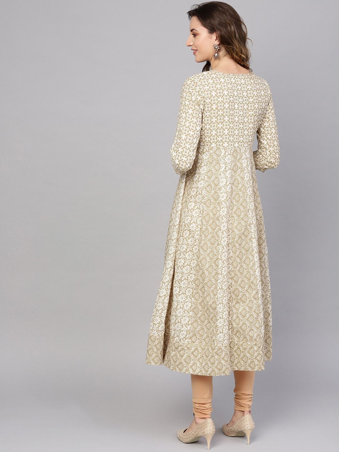 Women's  Off-White & Beige Printed Anarkali Kurta