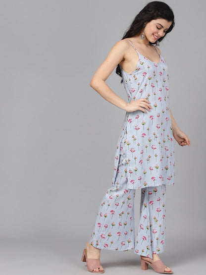 Women's  Blue & Magenta Printed Kurta with Palazzos