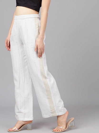 Women's  White Embellished Wide Leg Palazzos