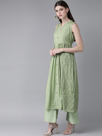 Women's  Green Printed A-Line Kurta