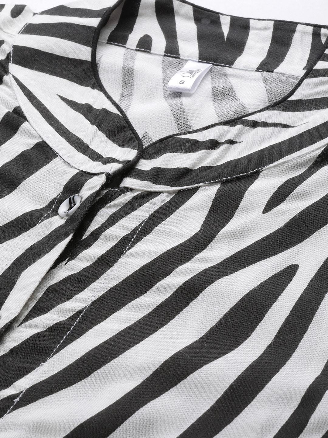 Women's  White & Black Printed Straight Kurta