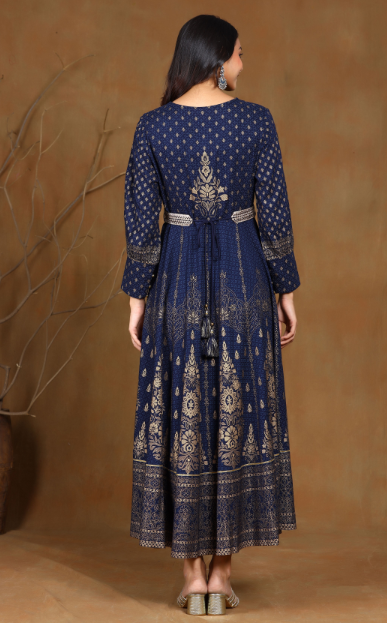 Women's Rayon Printed Flared Dress With Bel