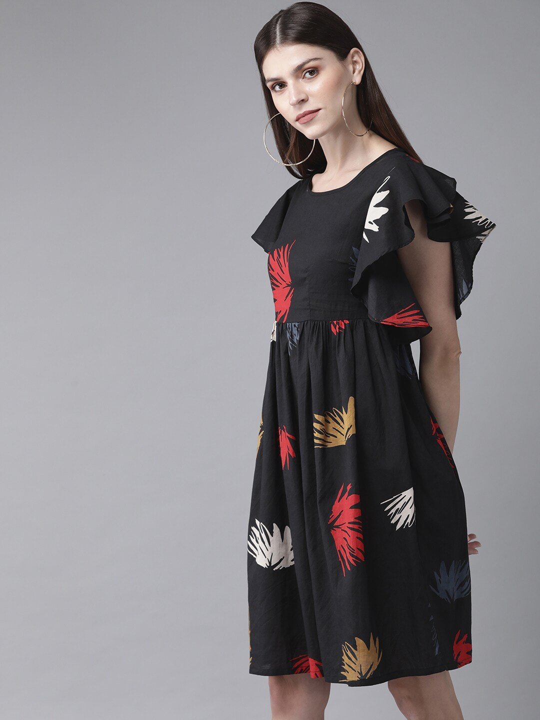 Women's  Black & Red Printed A-Line Dress