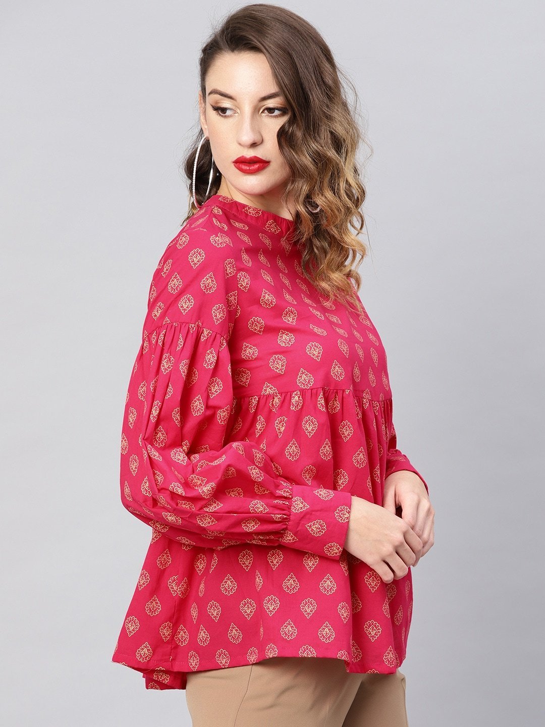 Women's Pink & Golden Printed Tunic