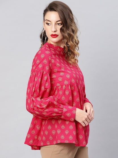 Women's Pink & Golden Printed Tunic